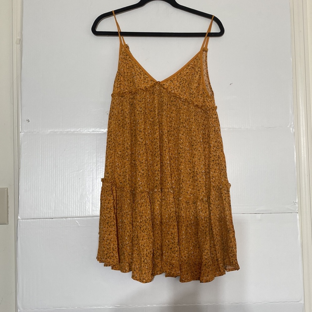 Wild Fable, Mustard Yellow Floral, Baby Doll Boho Spaghetti Strap